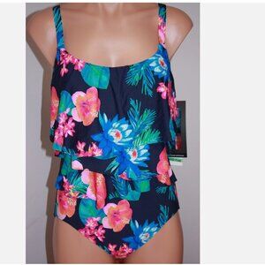 NWT Coco Reef Swimsuit Bikini 1 one piece Sz 12 36C Ruffle Maillot Navy Capta